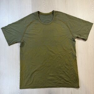 LULULEMON Metal Vent Tech Short Sleeve 2.0 Mens Large Olive Gold Blue Crew Neck